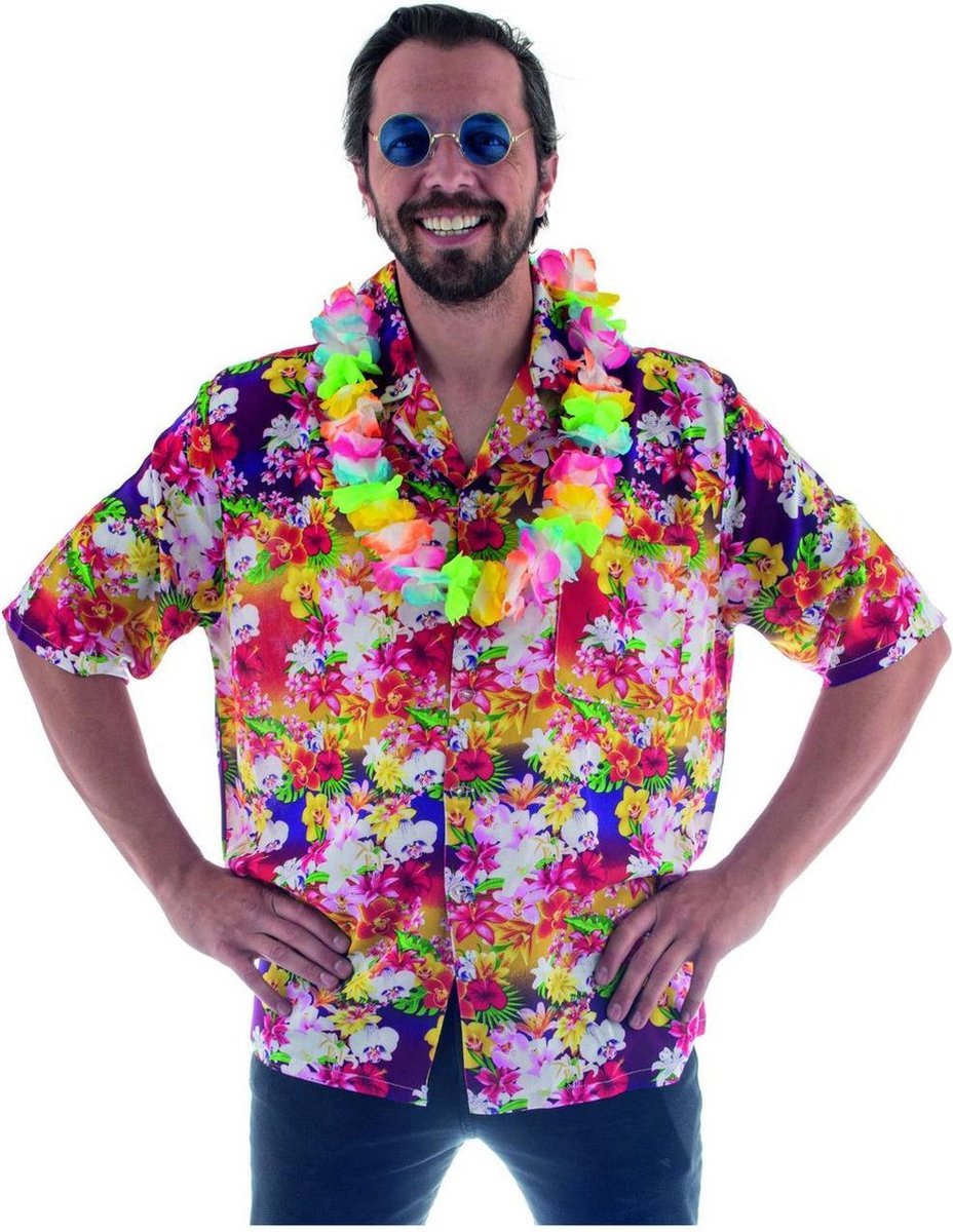 Hawaii & Carribean & Tropisch Kostuum | Gek Op Bloemen Hawaii Shirt Man | Maat 48-50 | Carnaval kostuum | Verkleedkleding